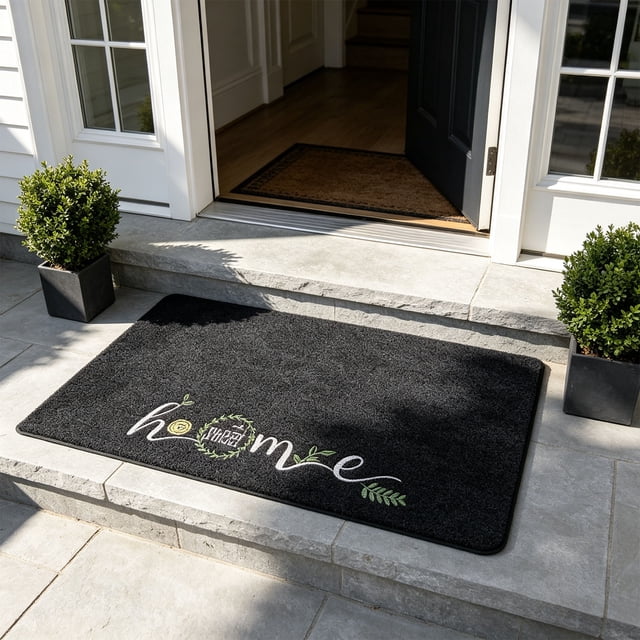 Tapis de Porte pour Entrée de Maison, Tapis de Porte pour Porte d'Entrée Extérieure, Paillasson Imitation Coco Style Imprimé Broderie Tapis de Sol Extérieur Piège-Saleté Tapis d'Entrée pour Porte d'Entrée Porche Patio