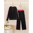thumbnail image 4 of Kid Girls Outfis Big Girls Fall Winter Pants Set Spliced Bow Velour Hooded Zip-Up Jacket and Color-Block Straight-Leg Pants 2Pcs Casual Clothing From 8-12Y Black, 4 of 8