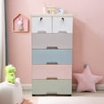 thumbnail image 2 of MOCHAG 5 Tier Storage Cabinet with 6 Drawers, Plastic Drawers Dresser Storage with Wheels and Locks, Modern Closet Drawers Tall Dresser Organizer for Clothes, Playroom, Bedroom Furniture (Macaron), 2 of 13