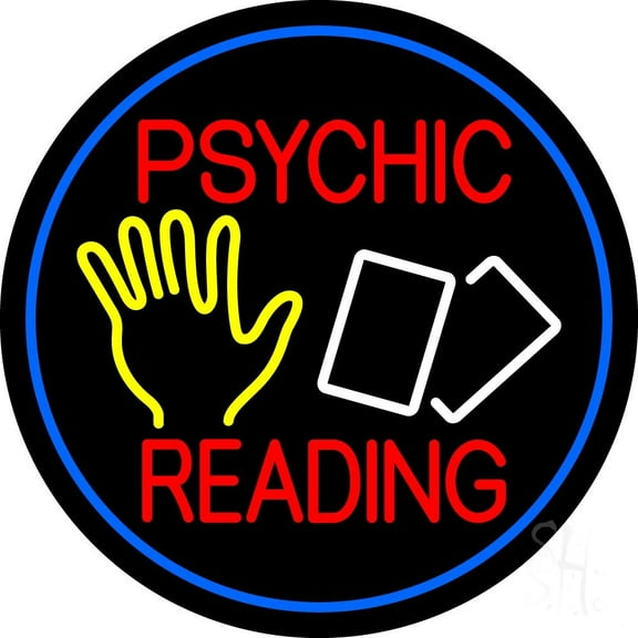 Red Psychic Readings With Logo And Border LED Neon Sign 18 X 18 - inches Black Square Cut Acrylic Backing, with Dimmer - Bright and Premium built indoor LED Neon Sign for Storefront.