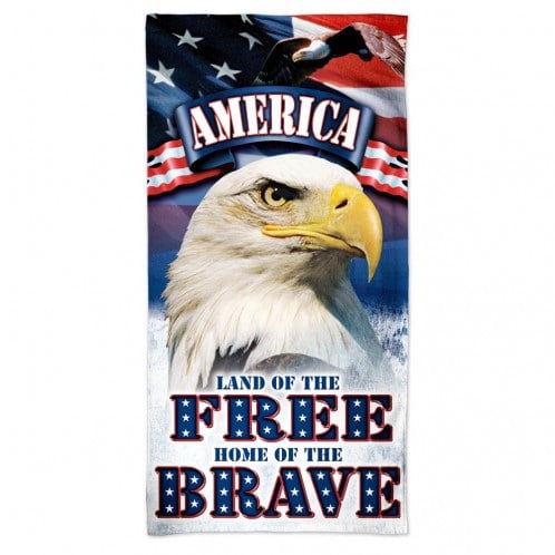 LAND OF THE FREE HOME OF THE BRAVE 30"X60" SPECTRA BEACH TOWEL NEW WINCRAFT 