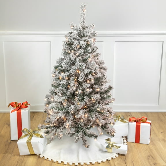 Northlight 4.5' Pre-Lit Flocked Madison Pine Artificial Christmas Tree, Clear Lights