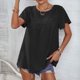 thumbnail image 2 of Blusa de jacquard con mangas con volantes Blusa de jacquard con mangas con volantes y cuello redondo de color liso para mujer Verano Primavera, 2 of 8