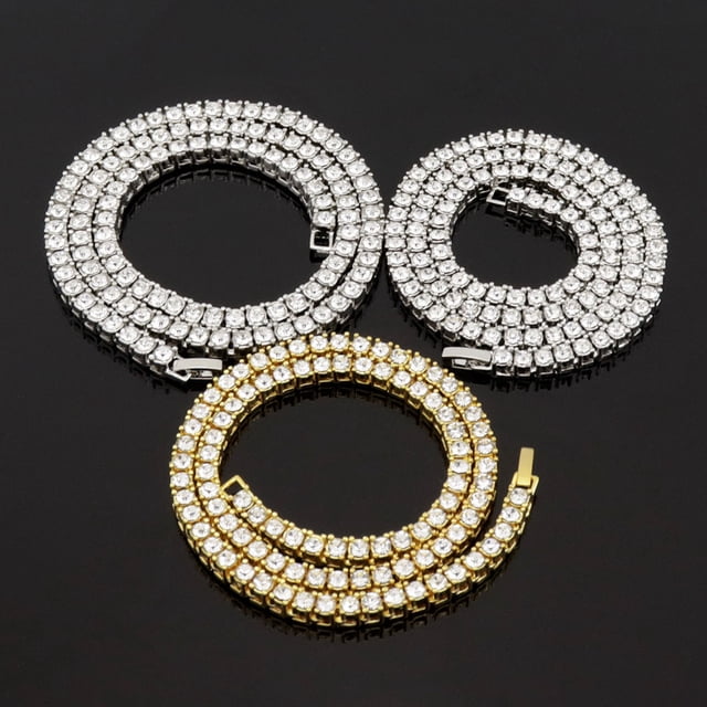 Collar de estilo europeo y americano de una sola fila de diamantes de imitación de aleación de hip-hop, cadena de tenis para hombres y mujeres, joyería de cadena de tenis