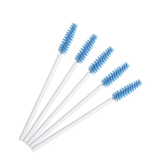 Xiao Hua 200 pinceles desechables para rímel de pestañas, extensiones de pestañas, cejas y maquillaje (varilla blanca y cabezal azul)