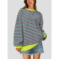 thumbnail image 3 of PRETTYGARDEN Womens Striped Oversized Sweatshirt Color Block Crew Neck Long Sleeve Casual Loose Pullover Top Y2K Clothes, 3 of 9