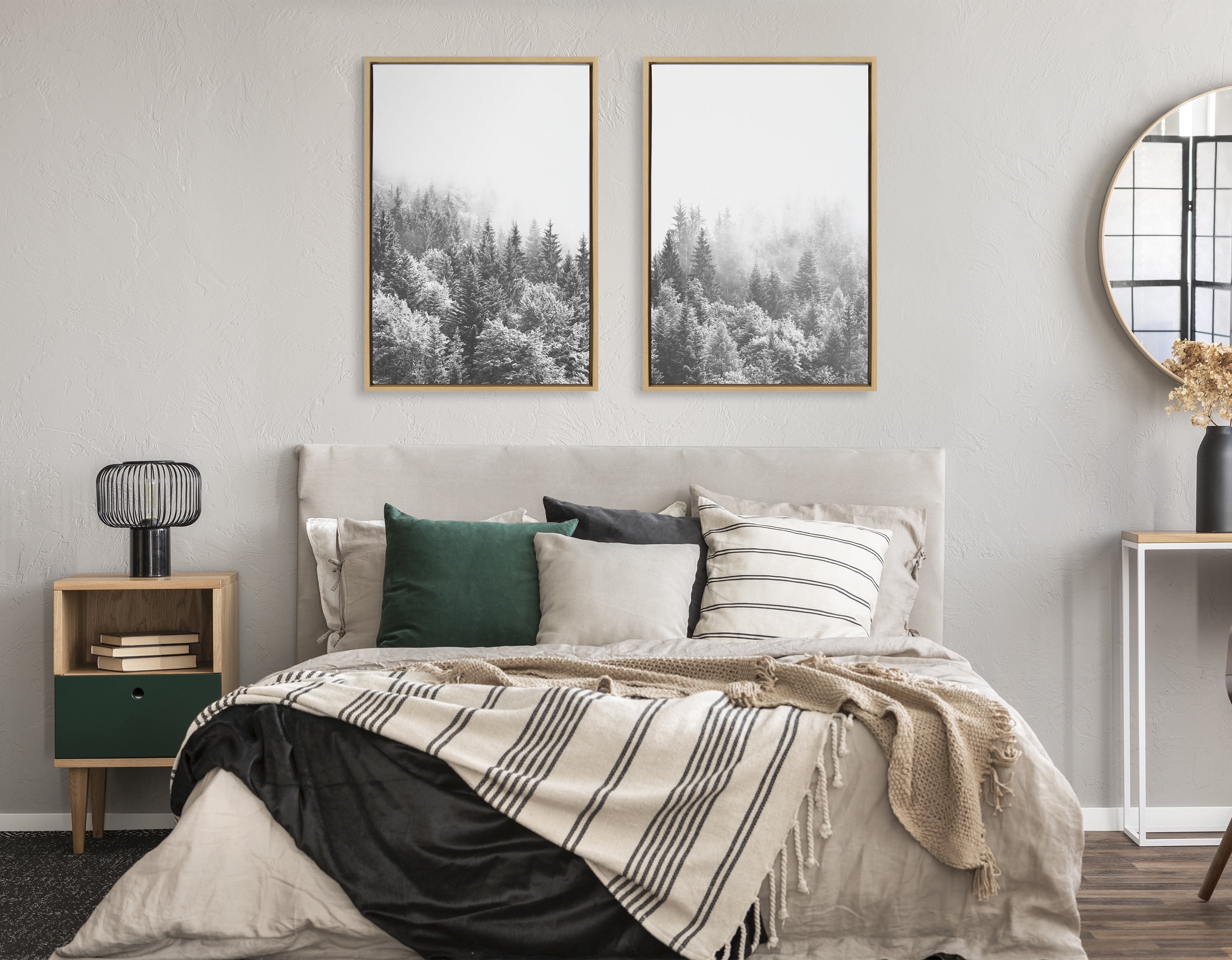 Sylvie Forest On A Foggy Day 23 in x 33 in Framed Photography Canvas Art Prints, by Kate and Laurel Set of 2