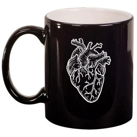

Anatomical Heart Ceramic Coffee Mug Tea Cup Gift for Her Him Sister Wife Mom Best Friend Girlfriend Boyfriend Birthday Cute Housewarming Doctor Nurse Cardiologist (11 oz Gloss Black)