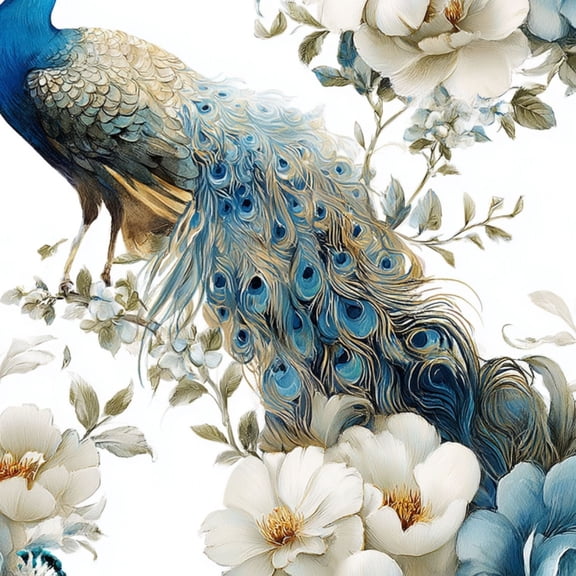 Peacock Peel and Stick Wallpaper 23.6in x 9.8ft Elegant Peacock Blue White Floral Design Contact Paper Vinyl Waterproof Self Adhesive Wall Paper for Bedroom Shelf Cabinet Renter Friendly