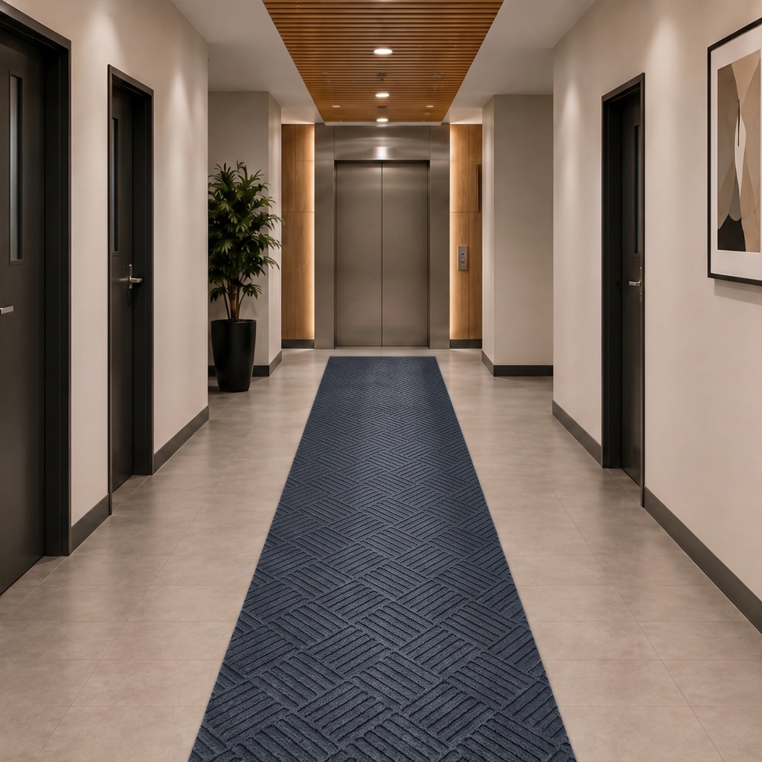 Ottomanson 2'7" x 41' Heavy Duty Non-Slip Hallway Runner Rug, Waterproof Commercial Floor Mat, Dark Gray