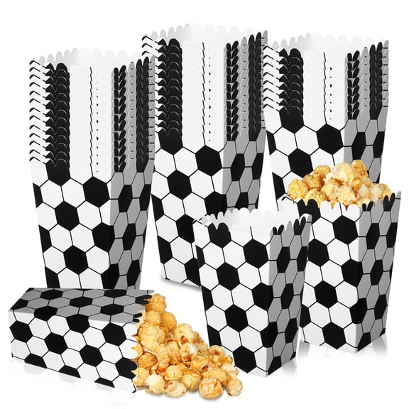 36PCS Soccer Popcorn Boxes, Black and White Football Party Supplies, Disposable Popcorn Buckets for Soccer Birthday Party, Game Day, Movie Night