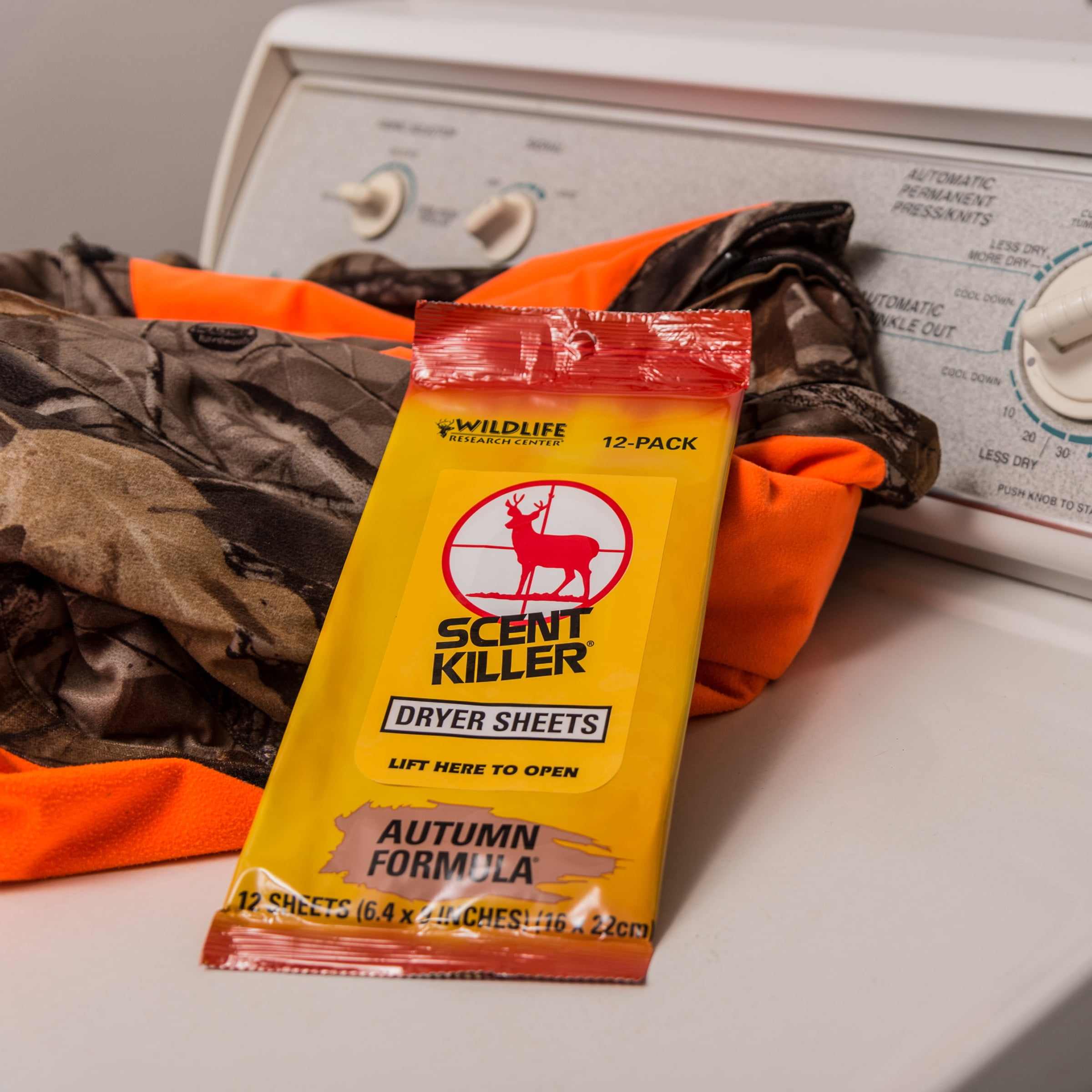 (4 pack) Wildlife Research Center, Scent Killer Autumn Formula Dryer Sheets, 12 Sheets for Hunting