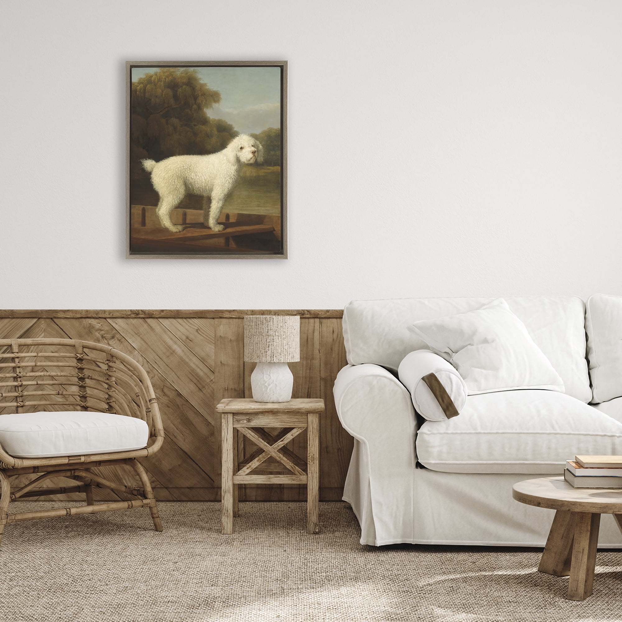 Stupell Industries White Poodle in a Punt Brown Framed Floater Canvas Wall Art, design by Tina LeCour