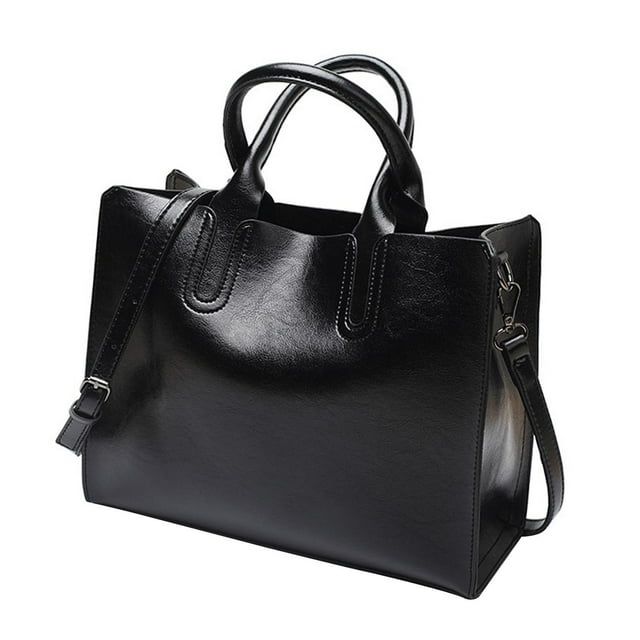 Elegante bolso de mano de cuero para mujer con cierre de cremallera, cartera de gran capacidad. Negro