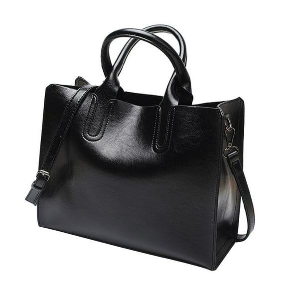 Elegant Womens Leather Handbag Zipper Closure Big Capacity Purse Bag Satchel Black