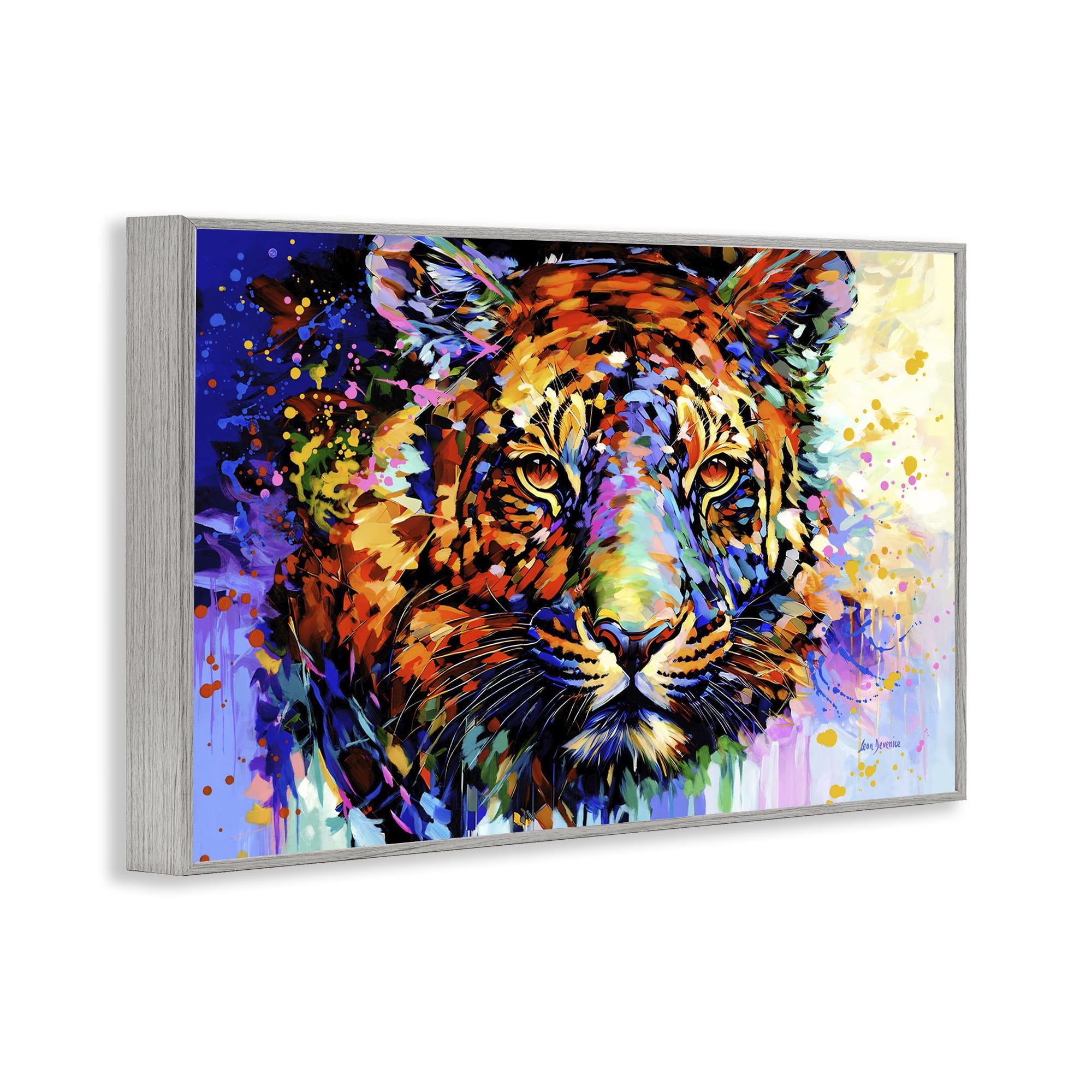 Stupell Industries Tiger's Wild Wonder Animals & Insects Painting Gray Framed Art Print Wall Art, 24 x 16