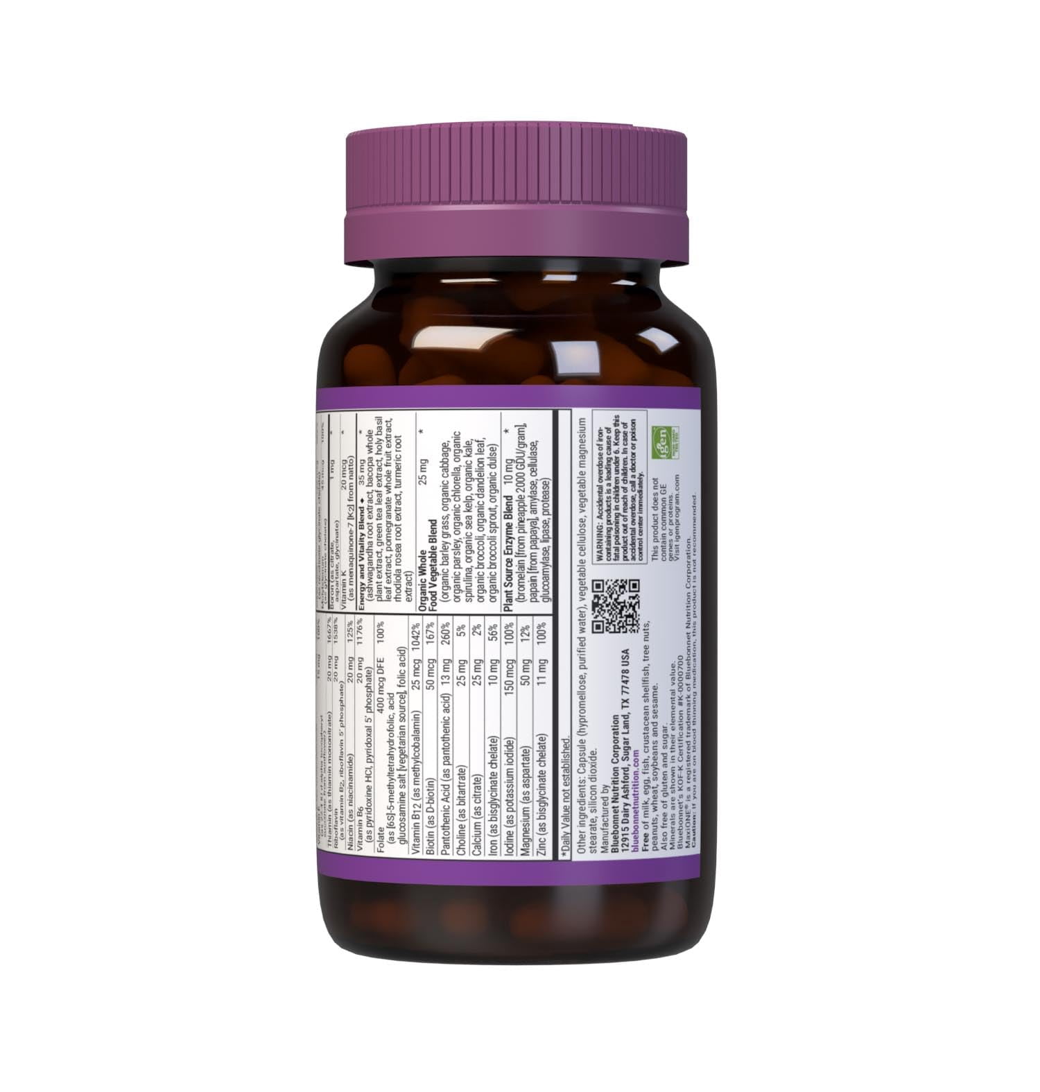 Bluebonnet Maxi One (with Iron), Whole Food Multiple, Enzymes, Energy, Vitality*, 90 Days