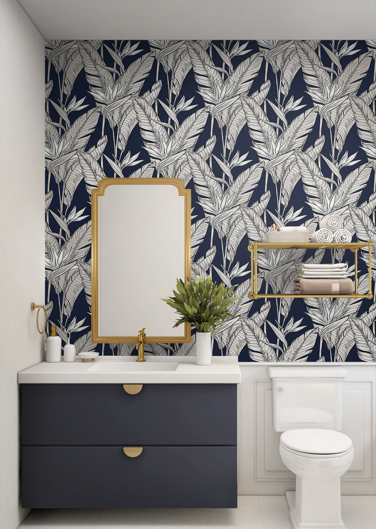 Stacy Garcia Home Birds of Paradise Peel and Stick Wallpaper 20.5 in. W x  18 ft. L - Navy Blue & Metallic Pewter