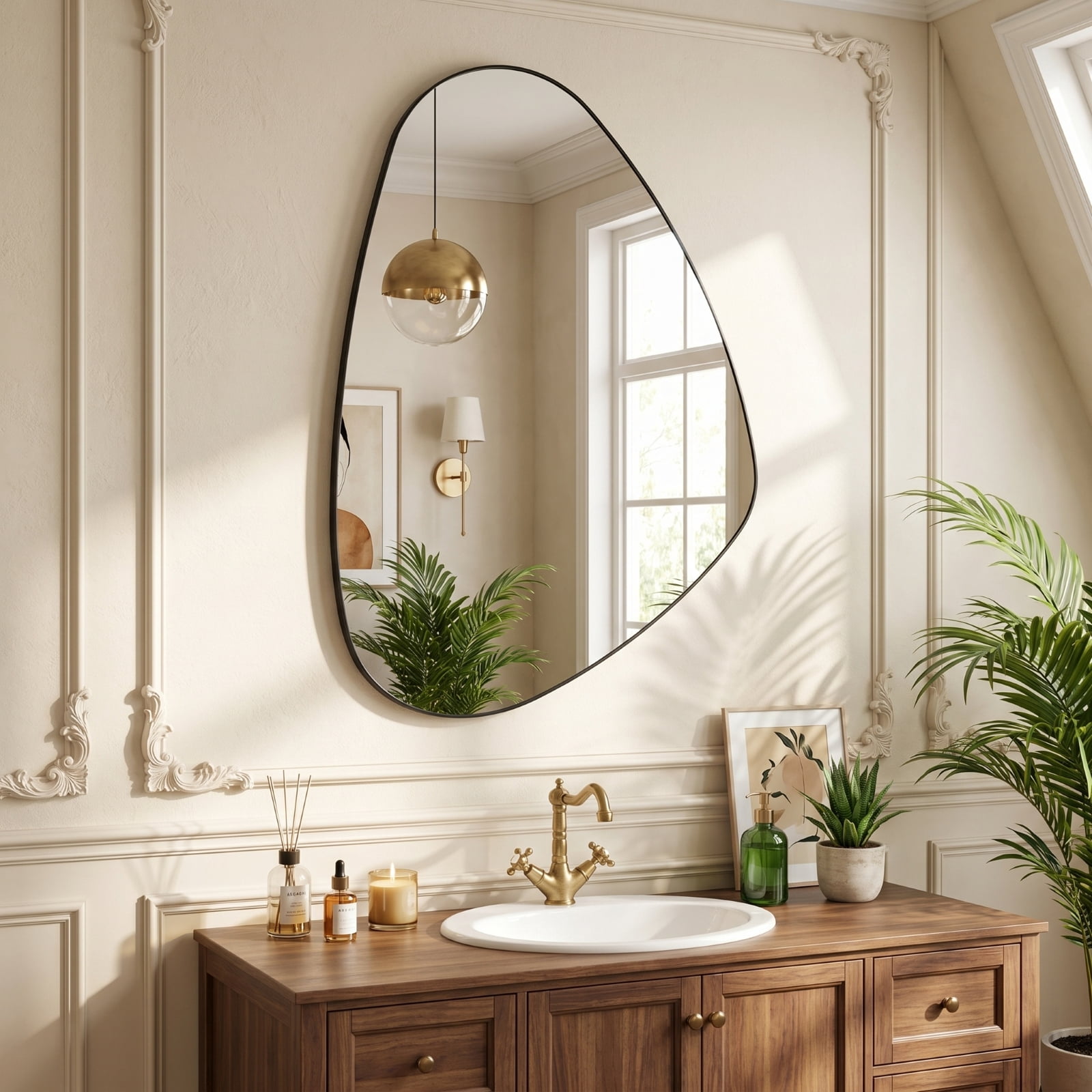 Gleamira 20"x30" Irregular Wall Mirror Asymmetrical Vanity Mirror Wall Decor Mirror, Black