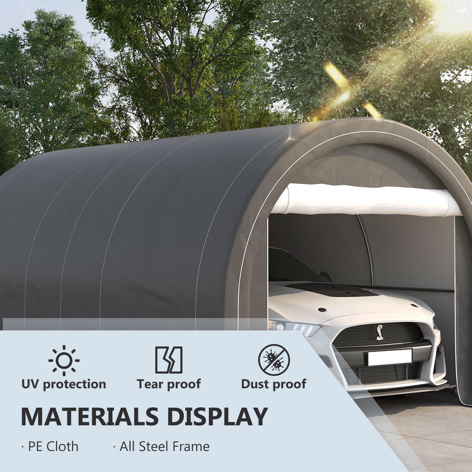 Outsunny 10' x 16' Carport, Heavy Duty Portable Garage Storage Tent with Galvanized Steel Frame and UV-Resistant PE Canopy, Gray Shelter for Car, Truck, Boat, or Garden Tools