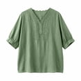 thumbnail image 6 of ITSAME Blouses for Women Button V-Neck Elbow Length Sleeve Shirts Ladies Loose Casual Tops Green Size 2XL, 6 of 6