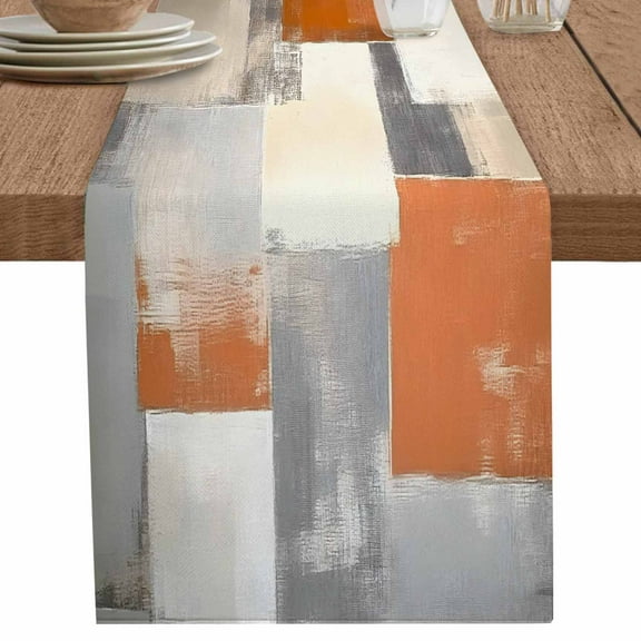 nqOlkjepod Burnt Orange Grey Table Runner 120 Inches Long Farmhouse Dress Scarves, Modern Abstract Oil Painting Dining Tablerunner for Coffee Table/Kitchen Island/Party Décor, 13" x 120"