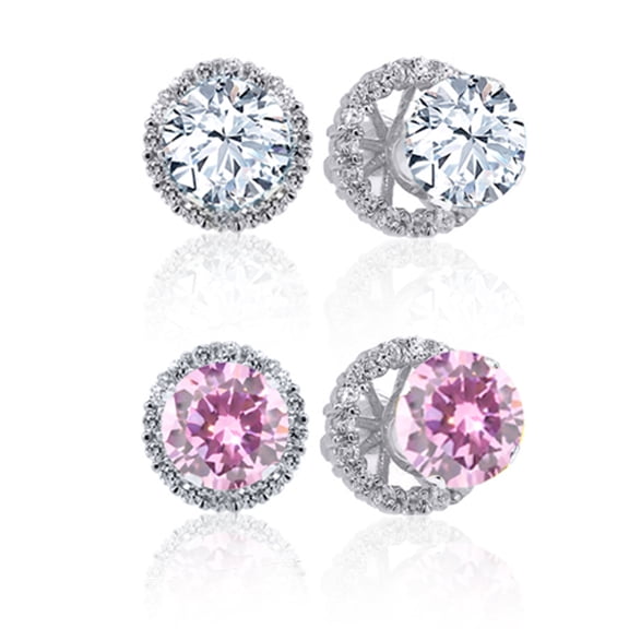 Gem Stone King 925 Sterling Silver White Topaz Stud Earrings with Jackets for Women (3.00 Cttw, Gemstone November Birthstone, Round 7MM)