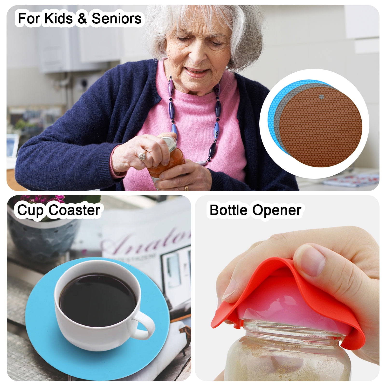 Unique Bargains Non-Slip Silicone Jar Opener Pads Texture Can Opener Brown, Gray, Blue