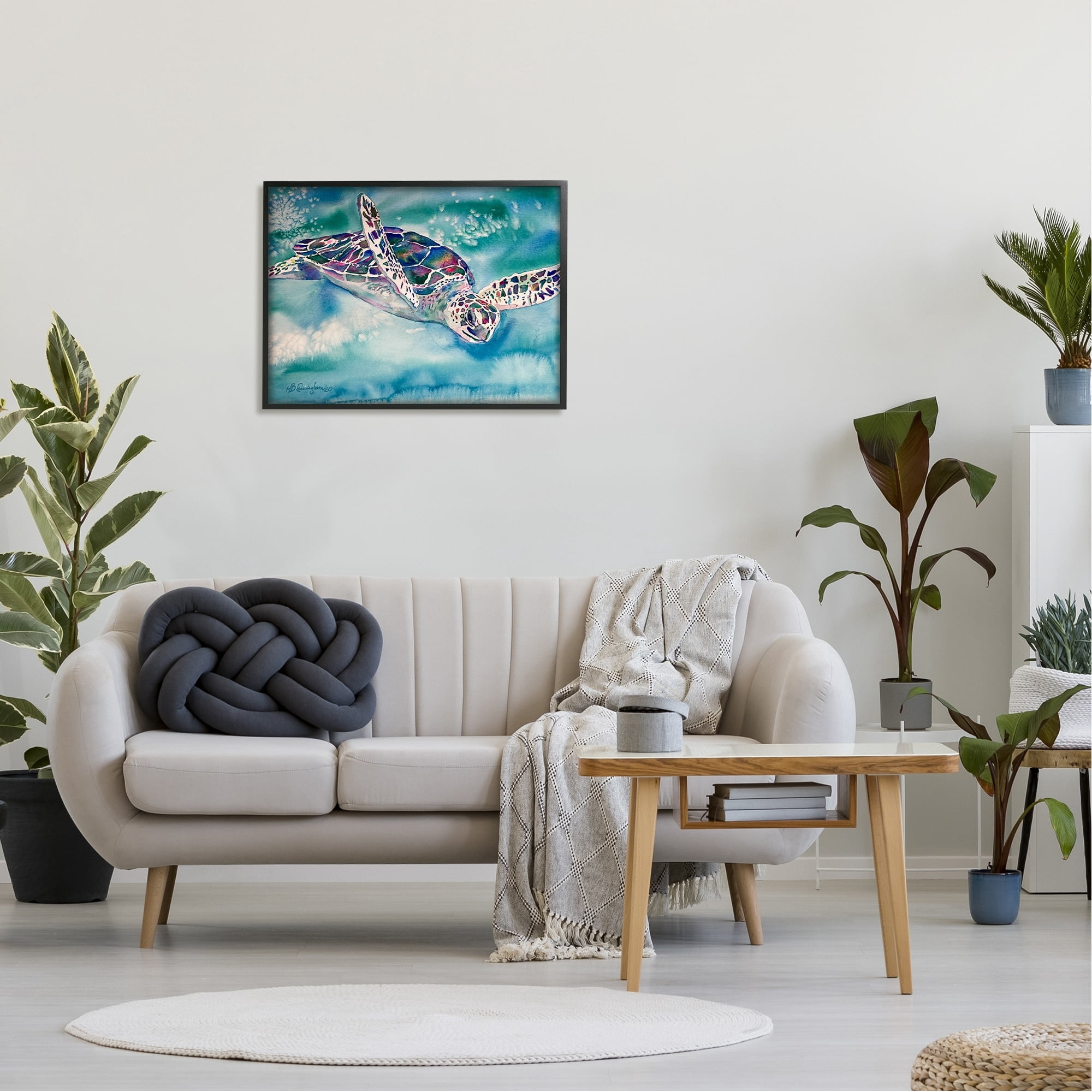 Stupell Industries Sea Turtle Swimming Ocean Water Reptile Watercolor , 30 x 24, Design by MB Cunningham