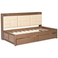 thumbnail image 3 of Twin Size Solid and Stable Wood Daybed with Upholstered Storage Shelves, USB Ports and 2 Drawers (Wood), 3 of 12