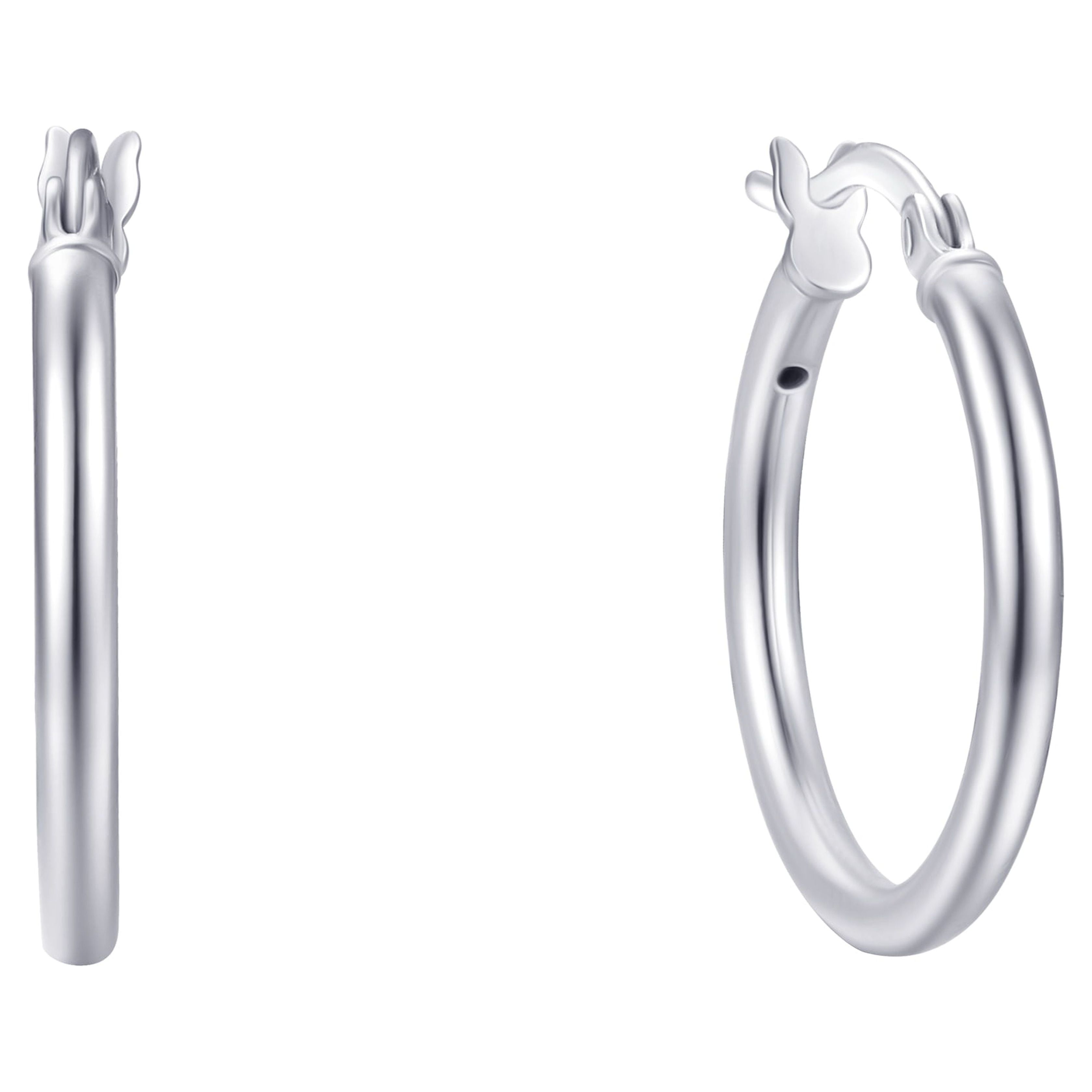 Brilliance Fine Jewelry Duo Click Top Hoop Earrings in Sterling Silver