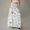 thumbnail image 5 of WTOBBY Women's Flowy Floral Print Bohemian Maxi Skirt Casual Summer Beach Long Skirt Elastic Waist Lightweight Tiered Pleated Skirt with Side Slit and Drawstring,Beige L, 5 of 5