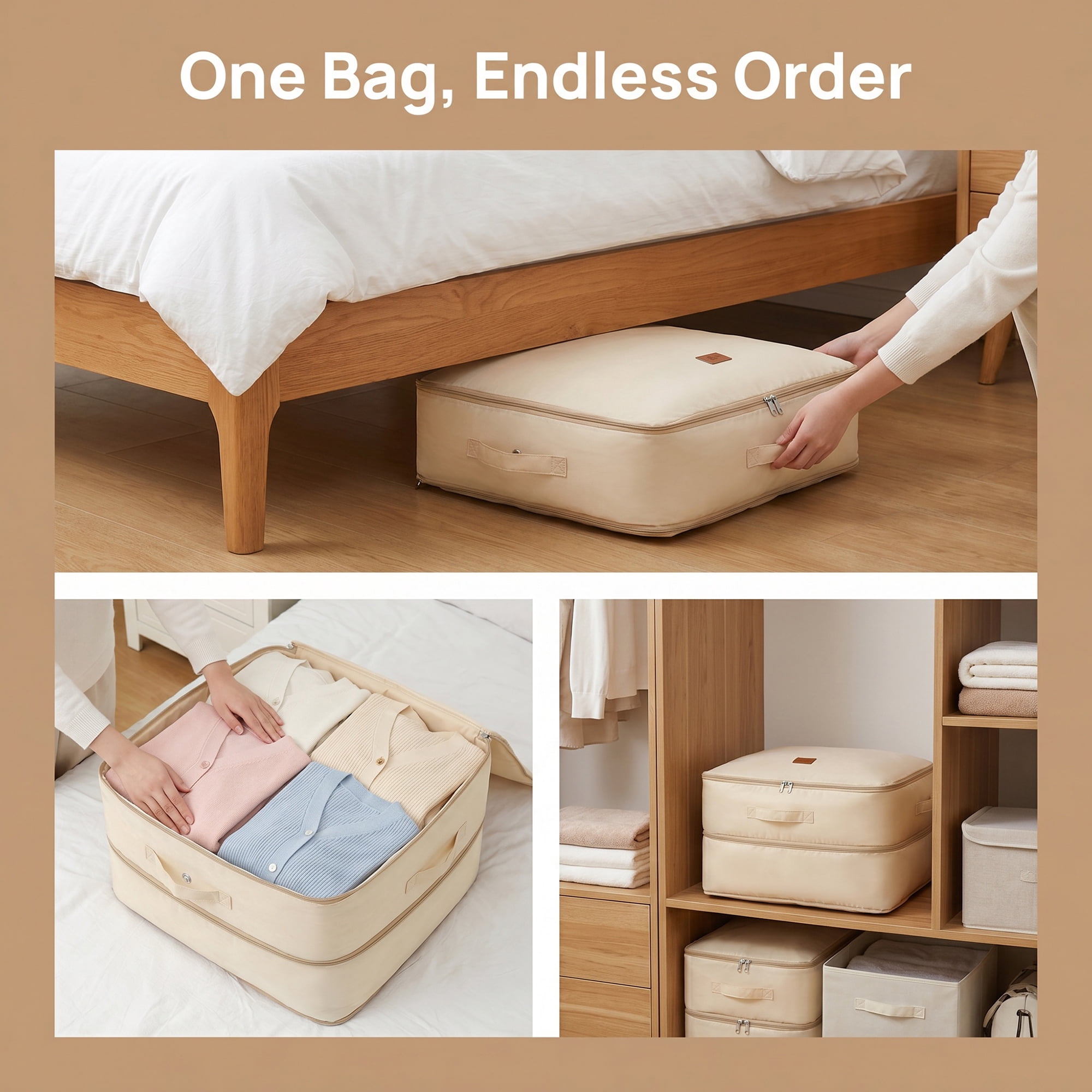 Unique Bargains Large Expandable Packing Bag with Tag Patch Design Beige 20.5"x16.5"x11.8"