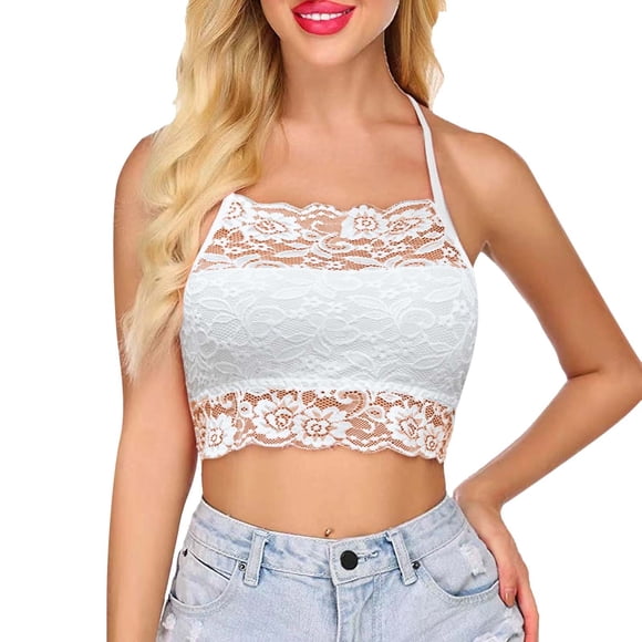Top corto de encaje de color liso para mujer - Camisola con tirantes ajustables - Chaleco sexy informal, tejido de encaje - S-XXXL