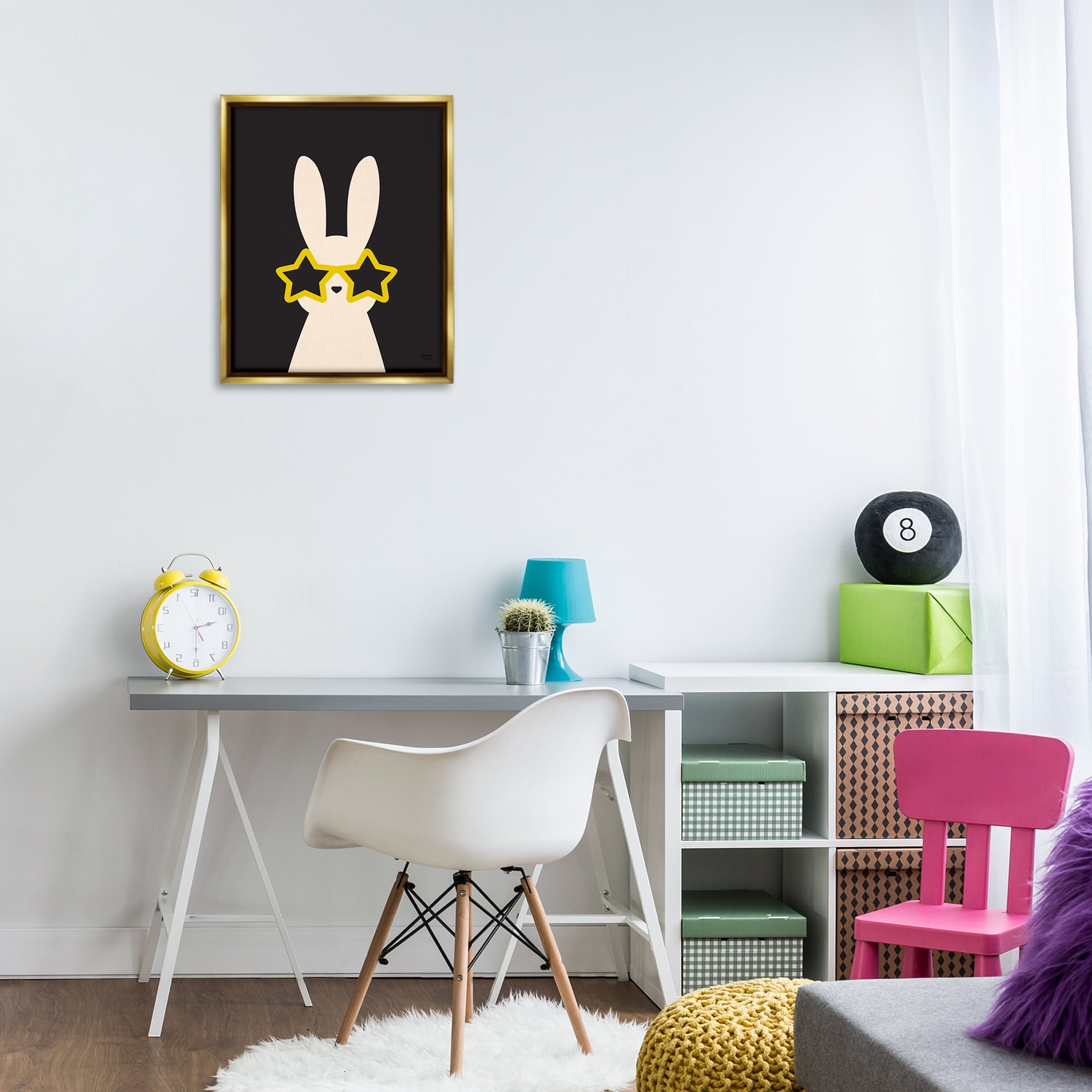 Stupell Industries Rabbit with Star Glasses Animals Painting Gold Floater Framed Canvas Art Print Wall Art, 17 x 21