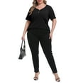 thumbnail image 4 of Gocolloa Womens Plus Size Button Up V Neck Tops Short Sleeve Ribbed T Shirts Summer Loose Dressy Tunic Black 3X, 4 of 7