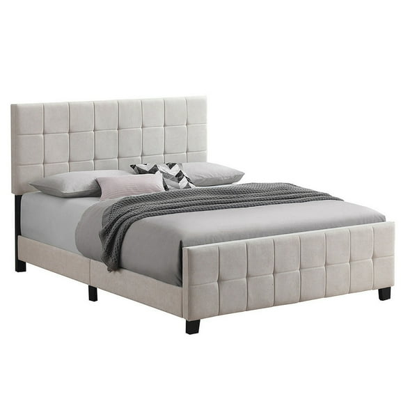 Grid Tufted Fabric Upholstered Queen Bed Beige - Saltoro Sherpi