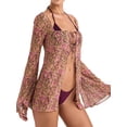 thumbnail image 4 of VISgogo Camisa de playa con amarre para mujer, estampado floral/manga acampanada de color sólido con cuello cuadrado VISgogo moda, 4 of 5