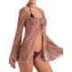 thumbnail image 4 of SAYOO - Camisa de playa con amarre para mujer, estampado floral/manga acampanada de color sólido con cuello cuadrado SAYOO Moda, 4 of 5