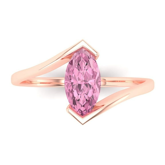Solitaire Engagement Ring for Women - 2ct Simulated Pink Diamond in 14K Rose Gold Promise Ring