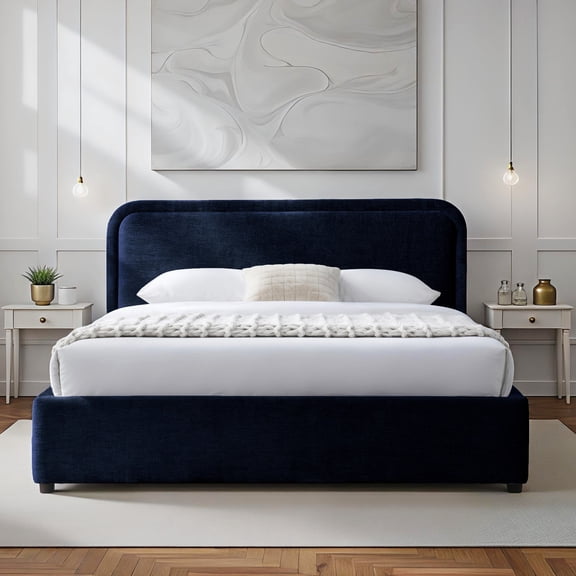 Omax Decor Chloe Fabric Upholstered Platform Queen Bed in Blue