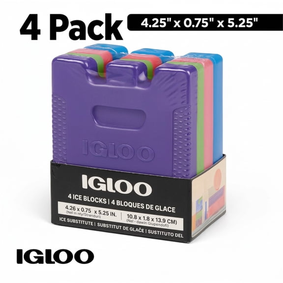 Igloo 4-Pack MaxCold Small Ice Freeze Block, Multi Color, Made for Portable Food Cooling