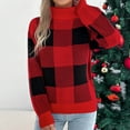 thumbnail image 4 of ZUKMRJPC Christmas Sweater for Women Turtleneck Long Sleeve Plaid Cozy Knitted Pullover Sweaters Fall Casual Slim Fit Tops, 4 of 7