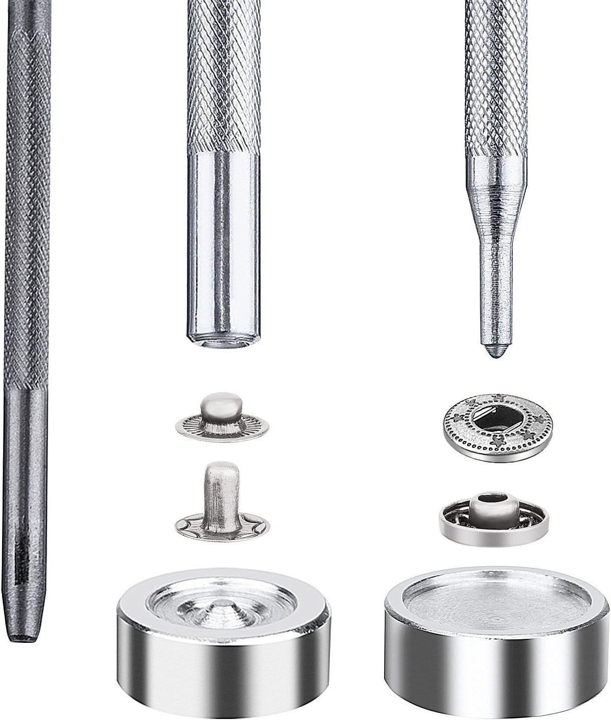 Snap Rivet Button Installer, Universal Setter Base Accommodates Various Sizes, Grommet Setter For Leather Craft Clothing And More, High-Quality Carbon Steel Ensures Durability