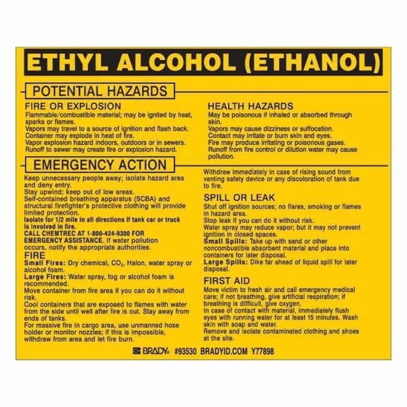 Brady Chemical Label, 3 3/4 in H, 4 1/2 in W, 93530,PK25 93530