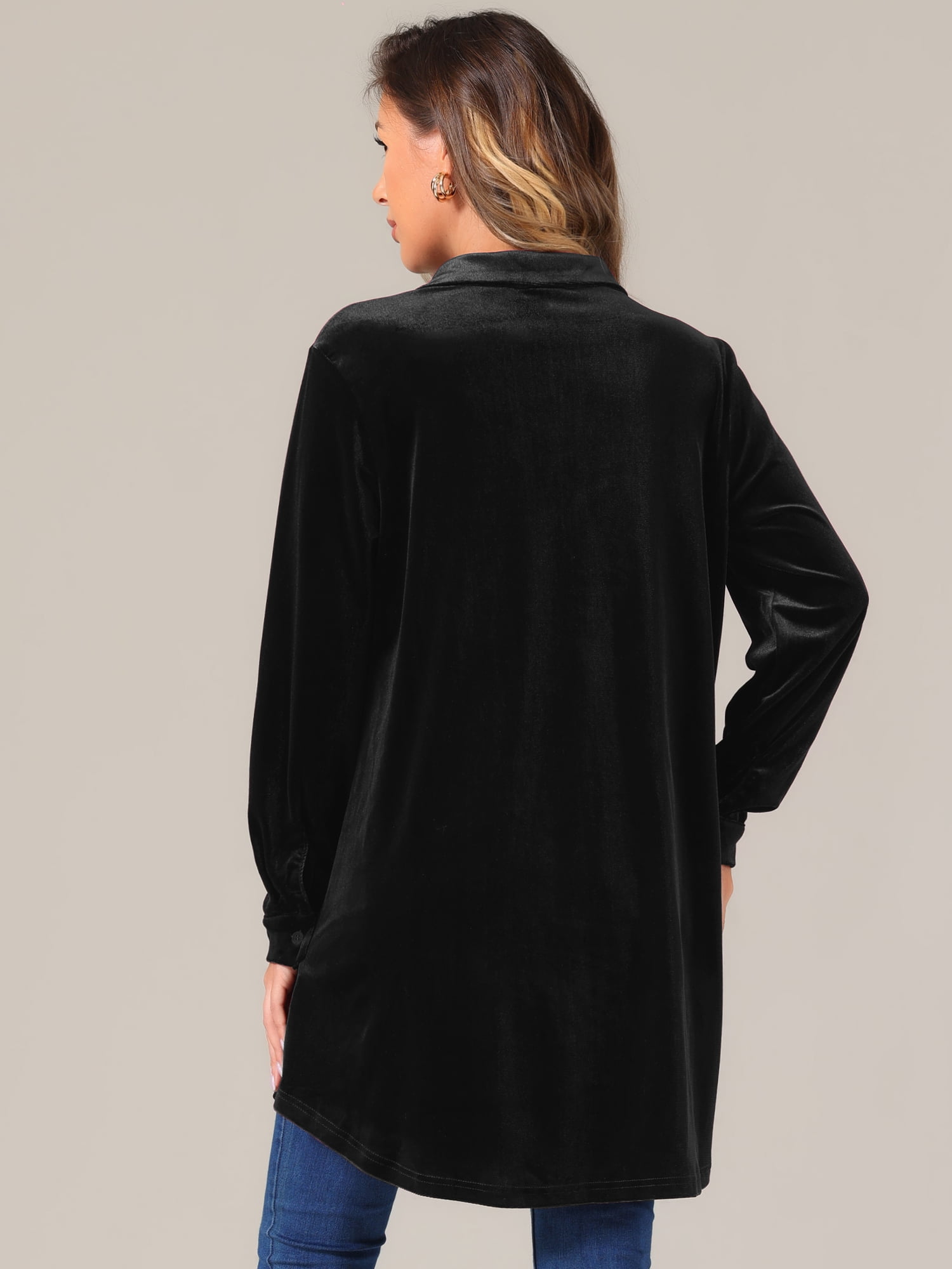 DARING DIVA Women's Velvet Tunic Tops Casual Long Sleeve Shirt Dress Black XL