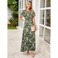 thumbnail image 3 of Vestido largo Simplee de chifón floral de primavera para mujer, verde claro, 3 of 5