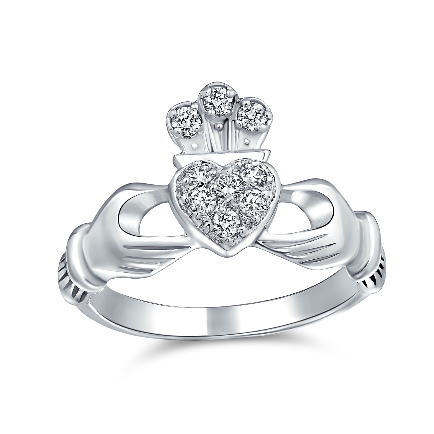 .925 Sterling Silver Irish Heart CZ Claddagh Promise Ring Size 4 5 6 7 8 9 10 