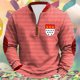 thumbnail image 1 of Ceisia Men's All-Season Casual Regular Fit Half-Zip Sweatshirt Red White Striped Badge Print Japanese Fleece Fabric Multicolor XXXXXL Gifts, 1 of 3