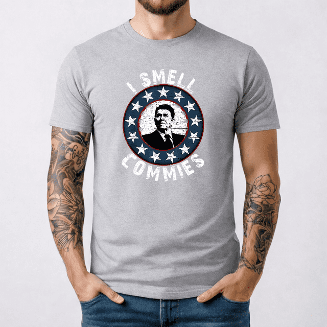 Nouveau T-Shirt Humoristique Rétro Vintage à Limitation de Ronald Reagan et I Smell Commies